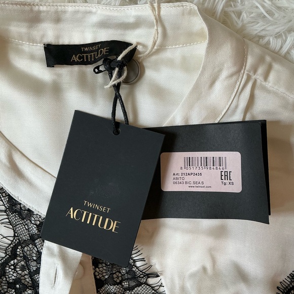 🖤 Twinset Attitude Cream and Black Lace detail Midi Dress – Size XS – NWT - Picture 4 of 8